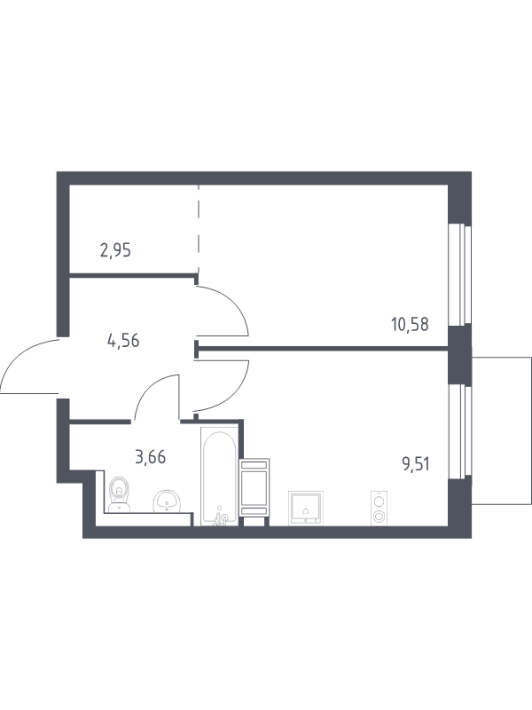 1-комнатная квартира, 31.26 м² - планировка, фото №1