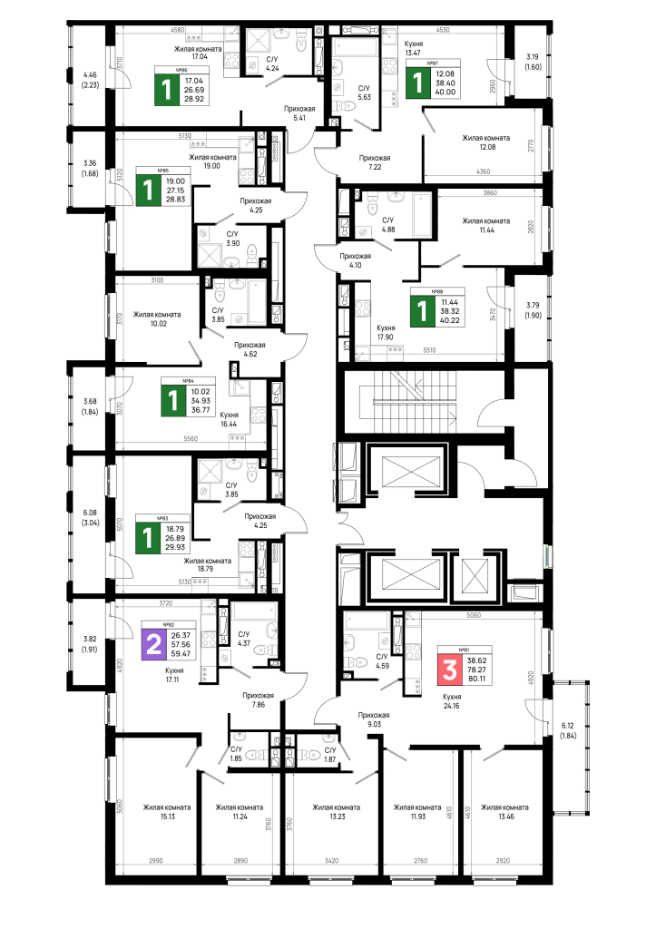 1-комнатная квартира, 40 м² в ЖК "Имена" - планировка этажа