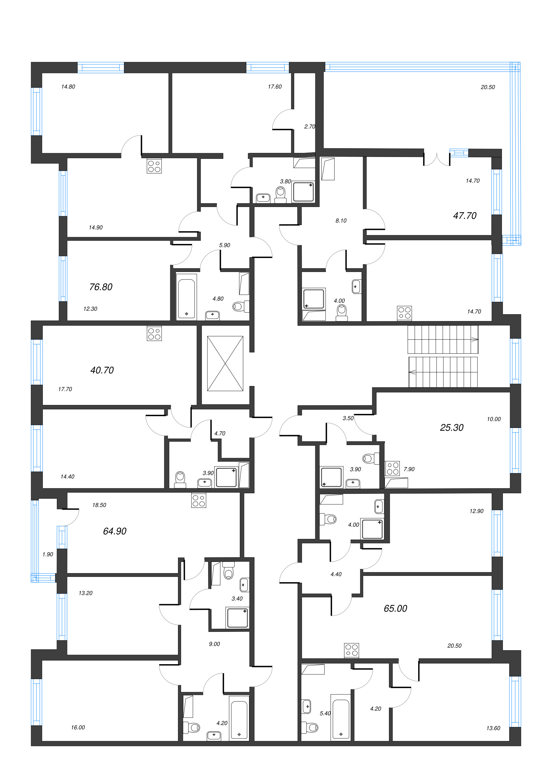 3-комнатная квартира, 76.8 м² - планировка этажа
