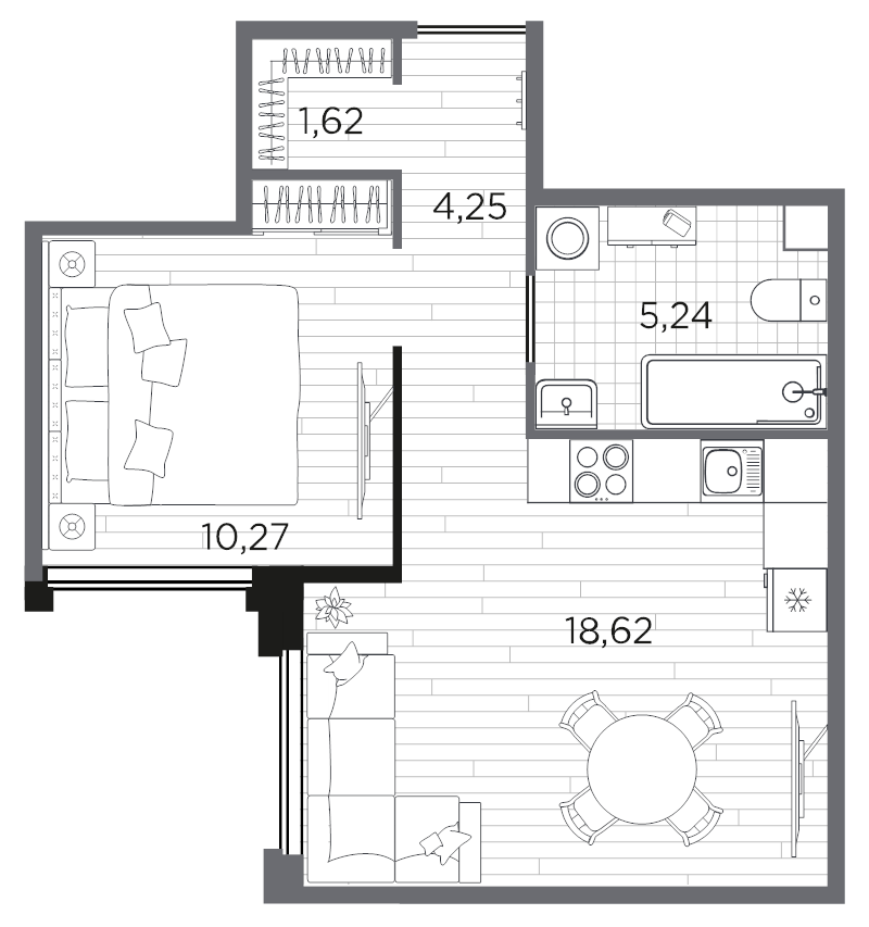 2-комнатная (Евро) квартира, 40 м² в ЖК "PLUS Пулковский" - планировка, фото №1