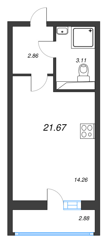 Квартира-студия, 21.67 м² - планировка, фото №1