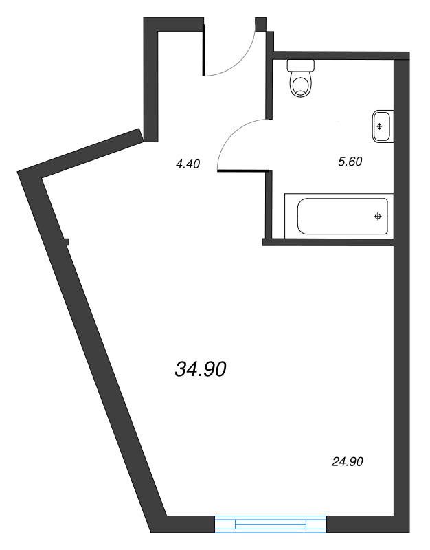 Квартира-студия, 34 м² в ЖК "ARTSTUDIO M103" - планировка, фото №1