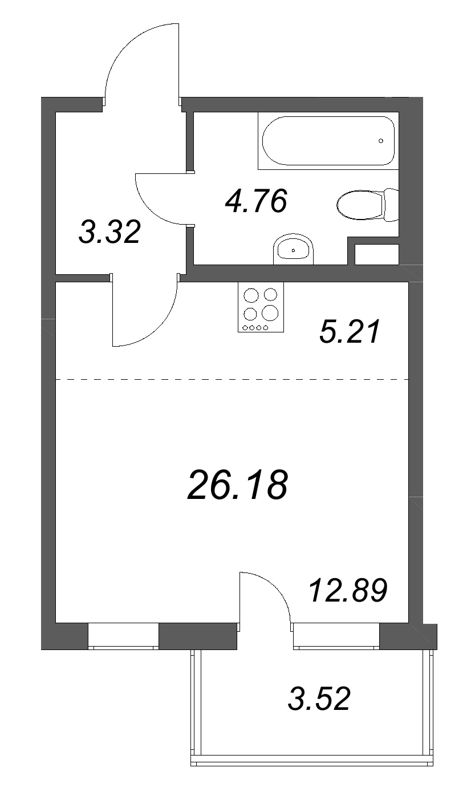 Квартира-студия, 26.18 м² в ЖК "ЮгТаун" - планировка, фото №1