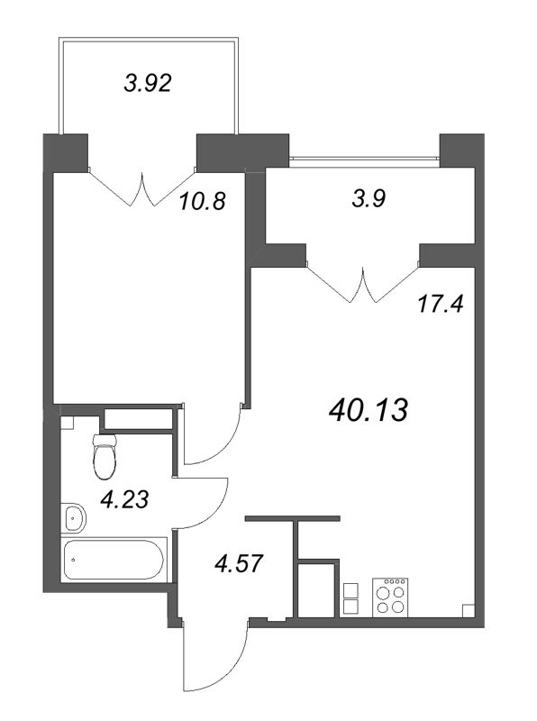 2-комнатная (Евро) квартира, 40.13 м² в ЖК "Ranta Residence" - планировка, фото №1