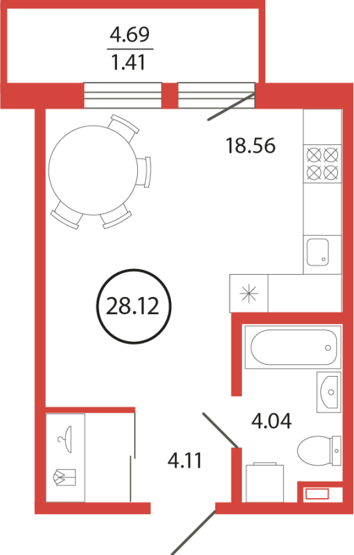 Квартира-студия, 28.12 м² - планировка, фото №1