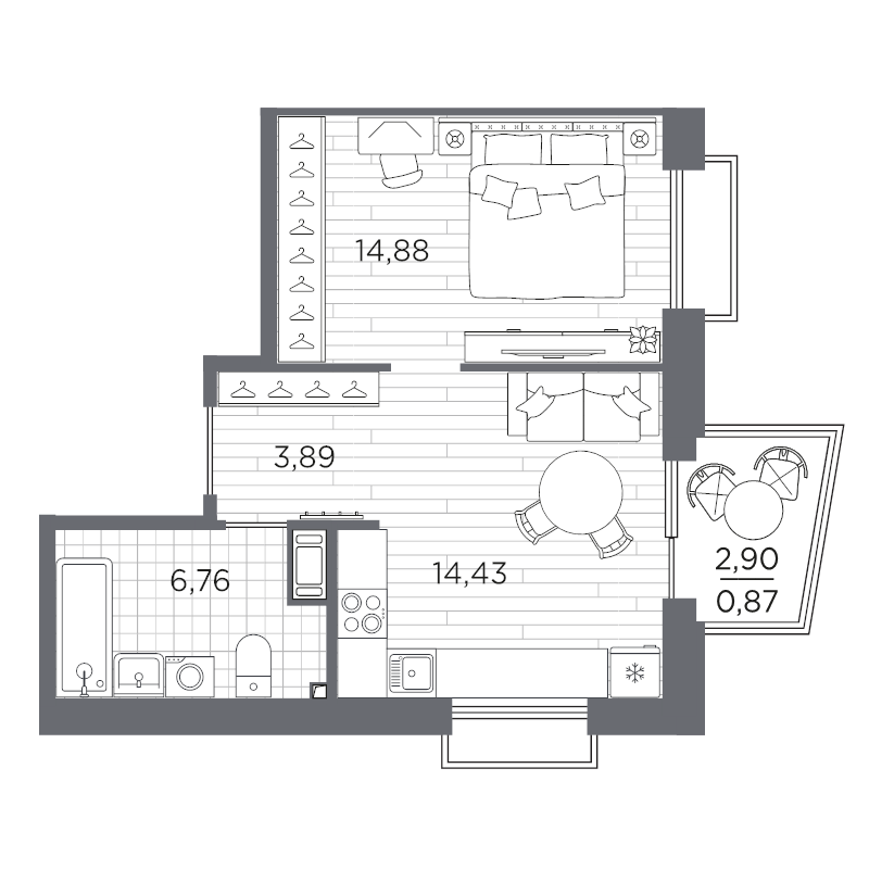 1-комнатная квартира, 40.83 м² в ЖК "Respect" - планировка, фото №1