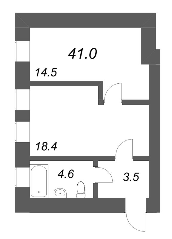 2-комнатная (Евро) квартира, 41 м² в ЖК "Дом купца Злобина" - планировка, фото №1