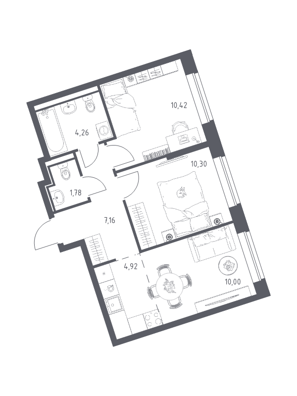 2-комнатная квартира, 48.84 м² в ЖК "Живи! В Рыбацком" - планировка, фото №1