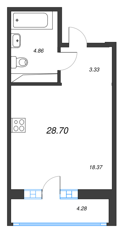 Квартира-студия, 28.7 м² в ЖК "Энфилд" - планировка, фото №1