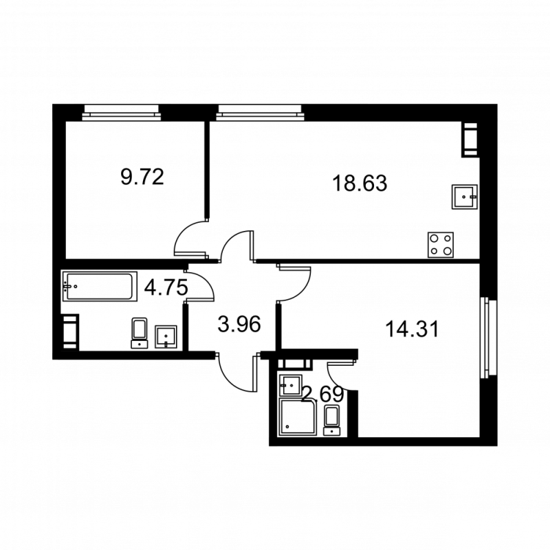 3-комнатная (Евро) квартира, 54.06 м² в ЖК "Квартал Заречье" - планировка, фото №1