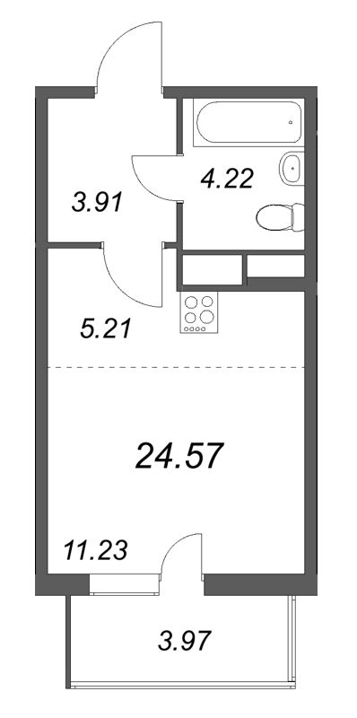 Квартира-студия, 24.57 м² - планировка, фото №1