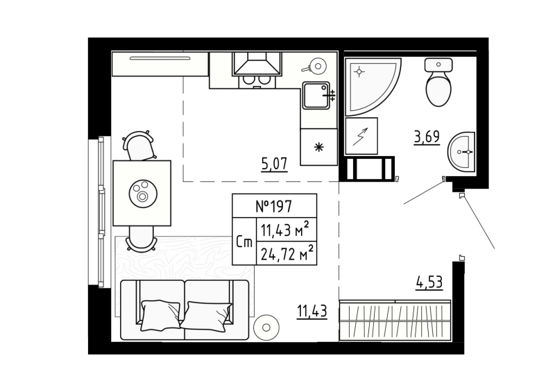 Квартира-студия, 24.72 м² в ЖК "Аннино Сити" - планировка, фото №1