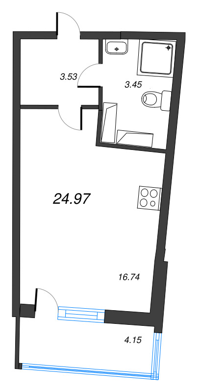 Квартира-студия, 24.97 м² в ЖК "Дом Левитан" - планировка, фото №1