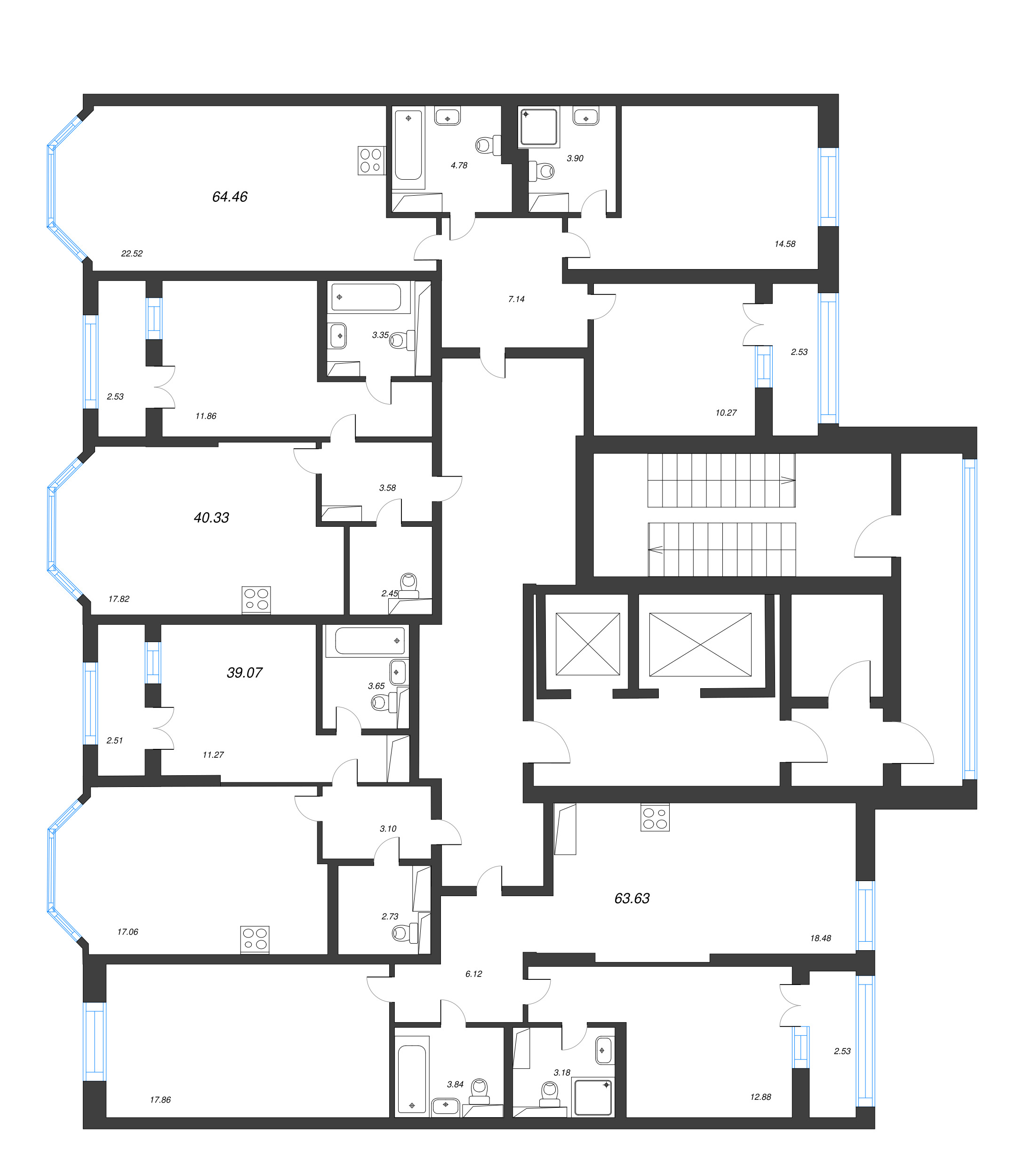 1-комнатная квартира, 39.07 м² в ЖК "Цивилизация на неве" - планировка этажа