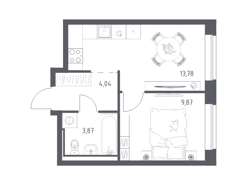 1-комнатная квартира, 31.56 м² в ЖК "Живи! В Рыбацком" - планировка, фото №1