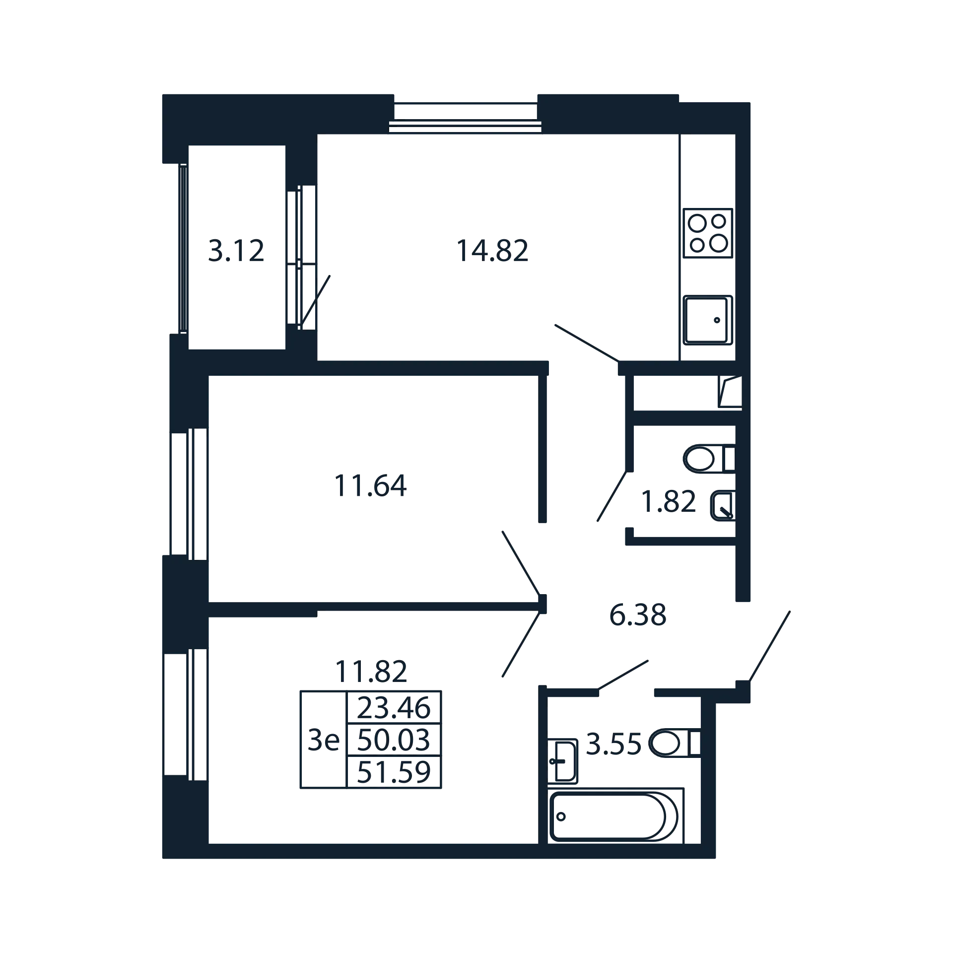 2-комнатная квартира, 50.03 м² в ЖК "Полис Новоселье" - планировка, фото №1