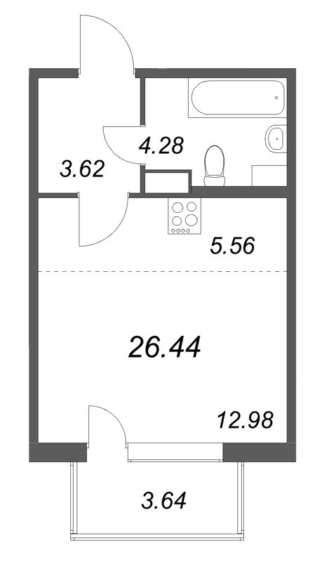 Квартира-студия, 26.44 м² в ЖК "ЮгТаун" - планировка, фото №1