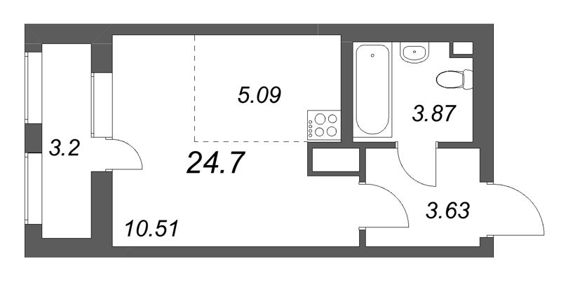 Квартира-студия, 24.7 м² в ЖК "Аквилон Солар" - планировка, фото №1