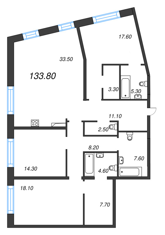 4-комнатная (Евро) квартира, 133.8 м² в ЖК "ЛДМ" - планировка, фото №1