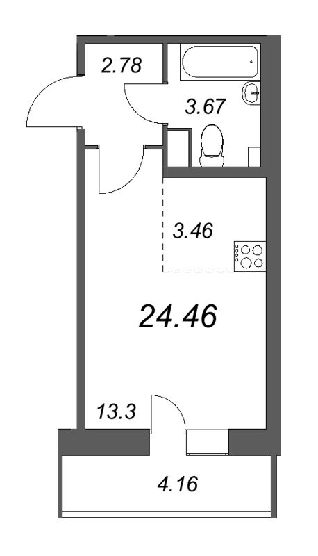 Квартира-студия, 24.46 м² - планировка, фото №1