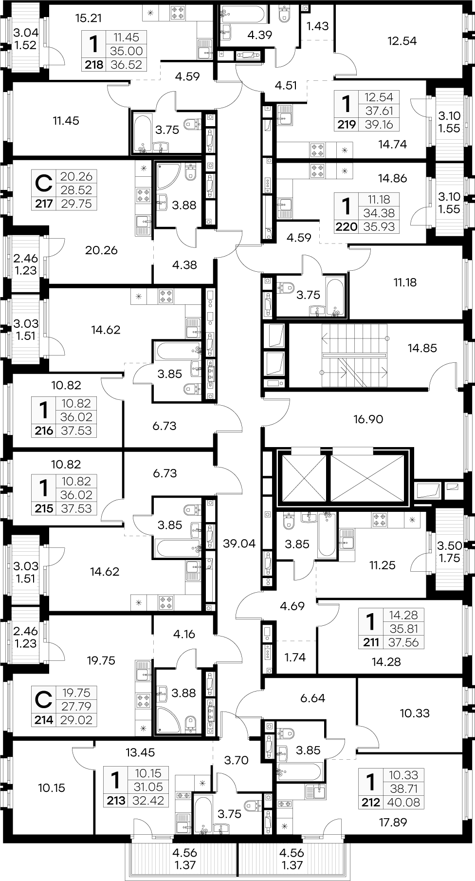 Квартира-студия, 29.02 м² в ЖК "GloraX Парголово" - планировка этажа