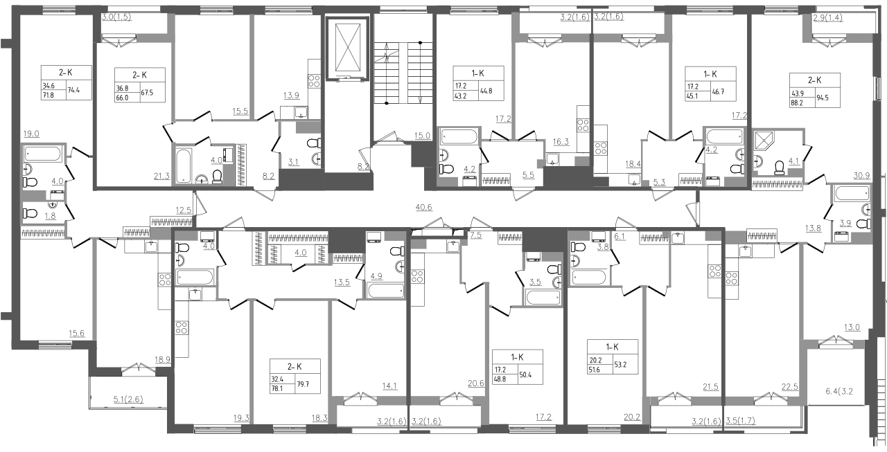 3-комнатная (Евро) квартира, 74.3 м² - планировка этажа