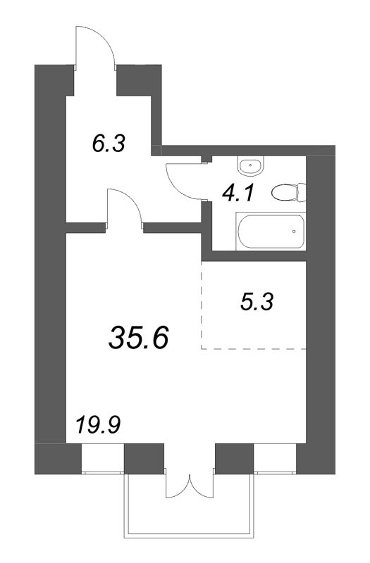 Квартира-студия, 35.6 м² в ЖК "Дом купца Злобина" - планировка, фото №1