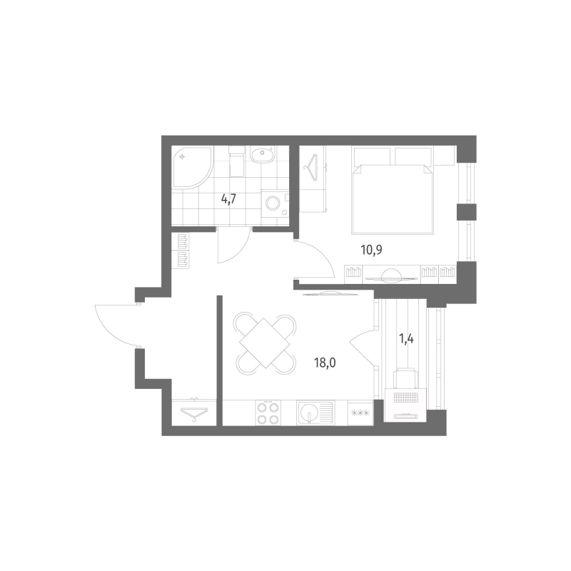 2-комнатная (Евро) квартира, 35 м² в ЖК "NewПитер 2.0" - планировка, фото №1