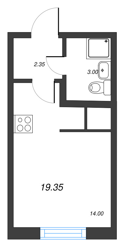 Квартира-студия, 19.35 м² - планировка, фото №1