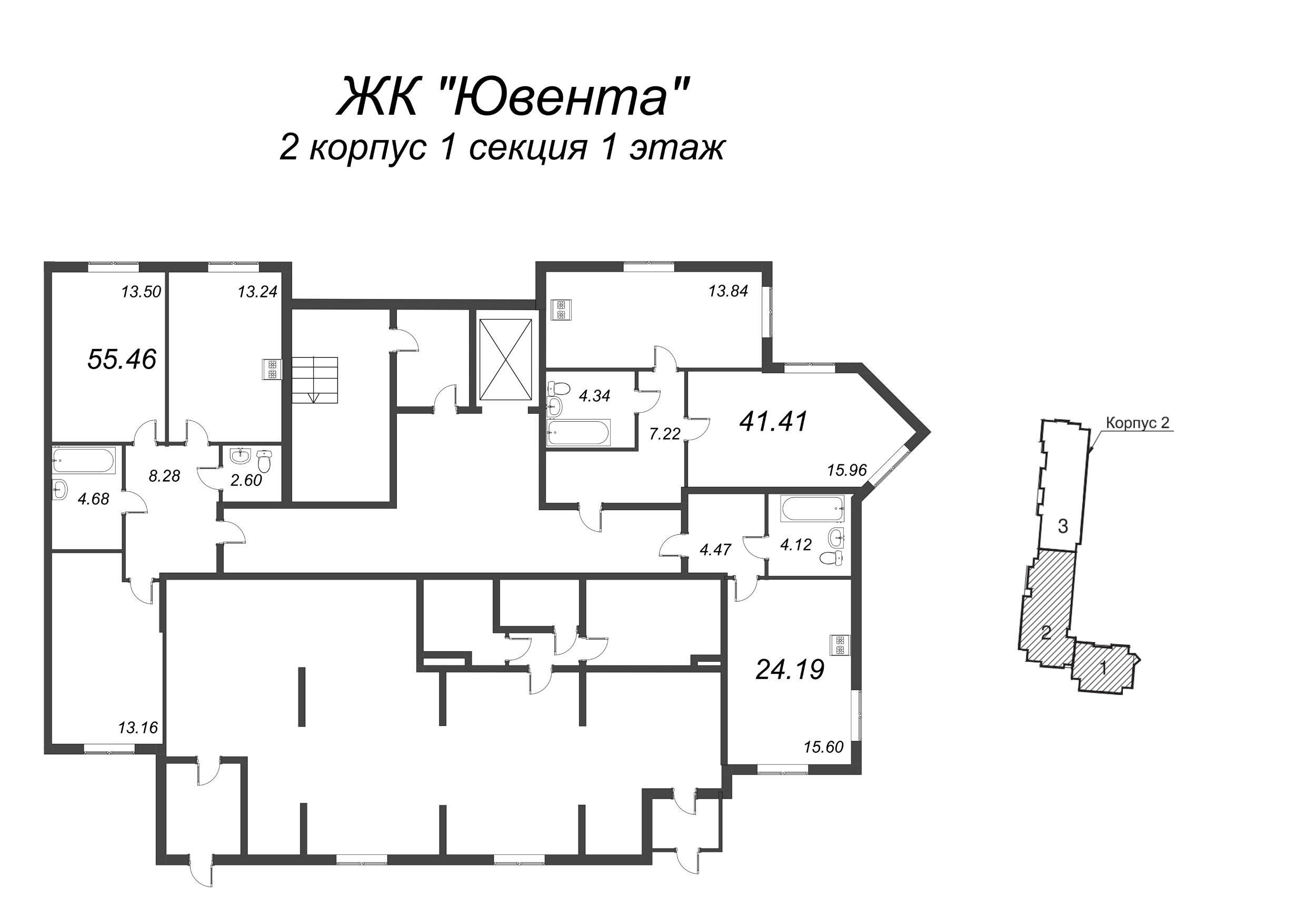 Квартира-студия, 24.19 м² в ЖК "Ювента" - планировка этажа
