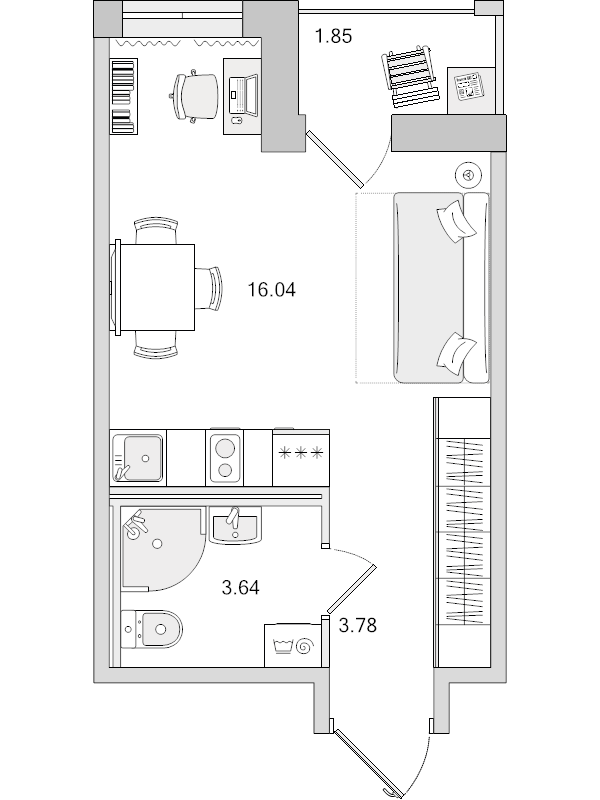 Квартира-студия, 25.31 м² в ЖК "Город Первых" - планировка, фото №1