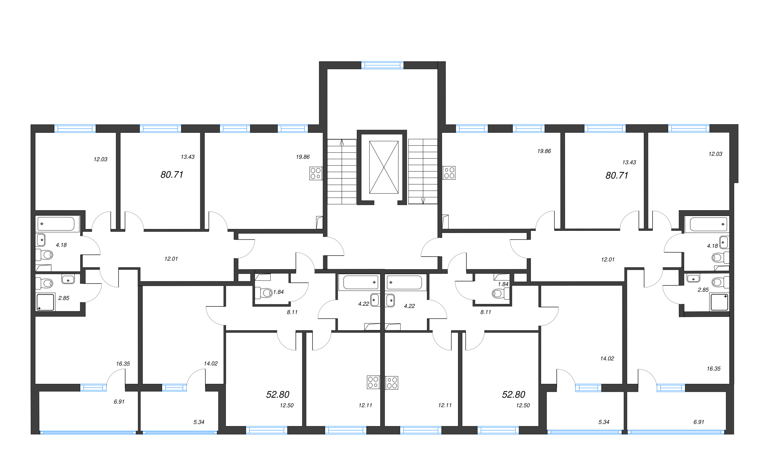 2-комнатная квартира, 52.8 м² в ЖК "Любоград" - планировка этажа