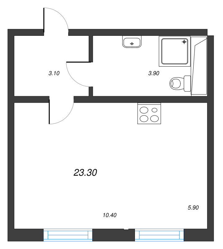 Квартира-студия, 23 м² в ЖК "ЛСР. Ржевский парк" - планировка, фото №1