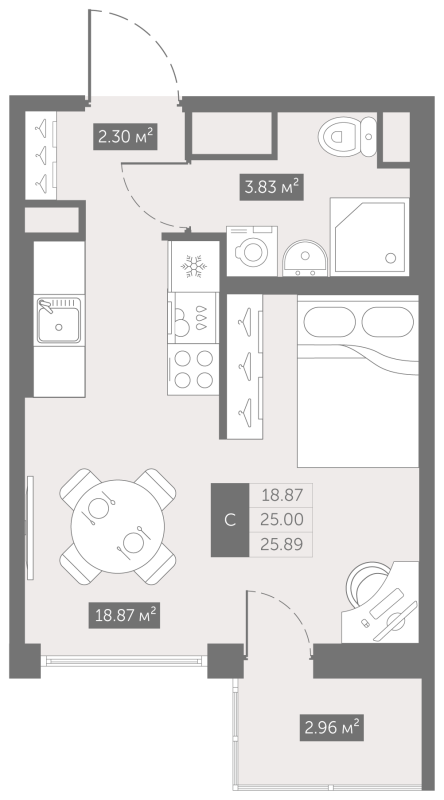 Квартира-студия, 25.89 м² в ЖК "UP-квартал Новый Московский" - планировка, фото №1
