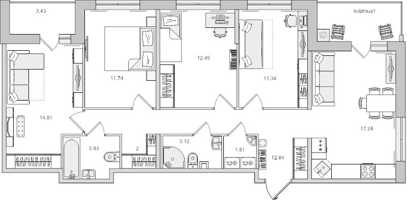 5-комнатная (Евро) квартира, 100.15 м² в ЖК "Dreamline" - планировка, фото №1