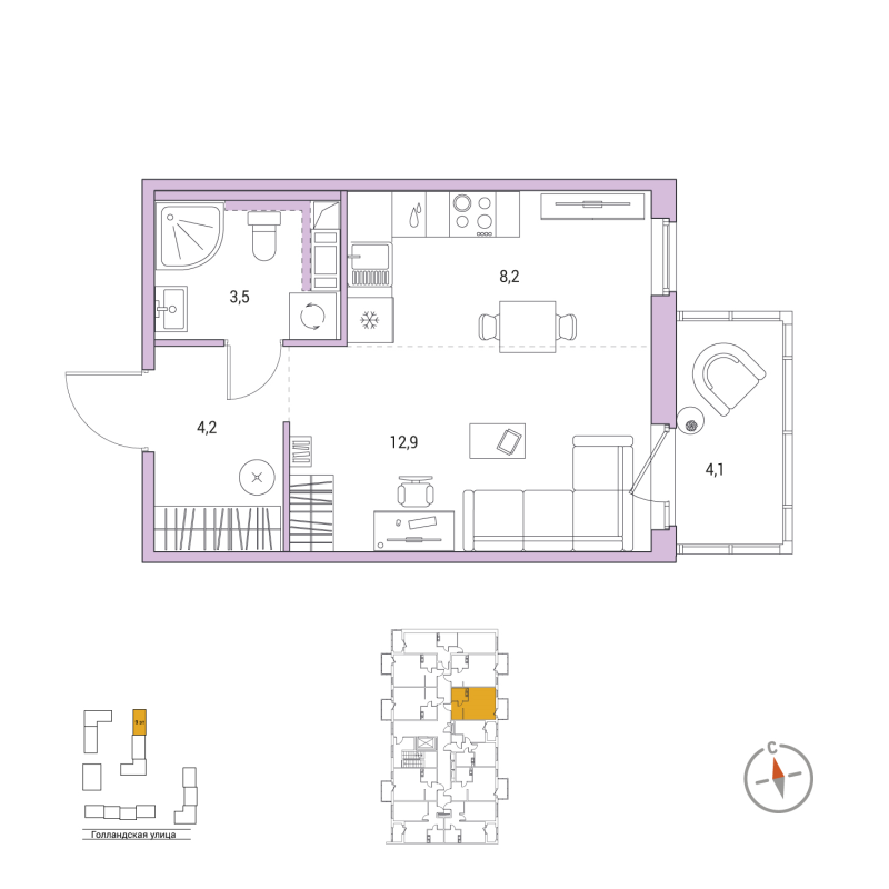 Квартира-студия, 30 м² в ЖК "Янила Форест" - планировка, фото №1