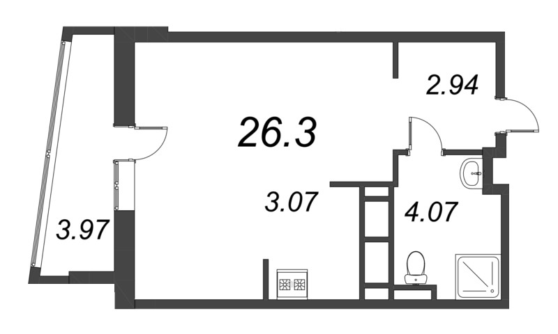 Квартира-студия, 26.32 м² - планировка, фото №1