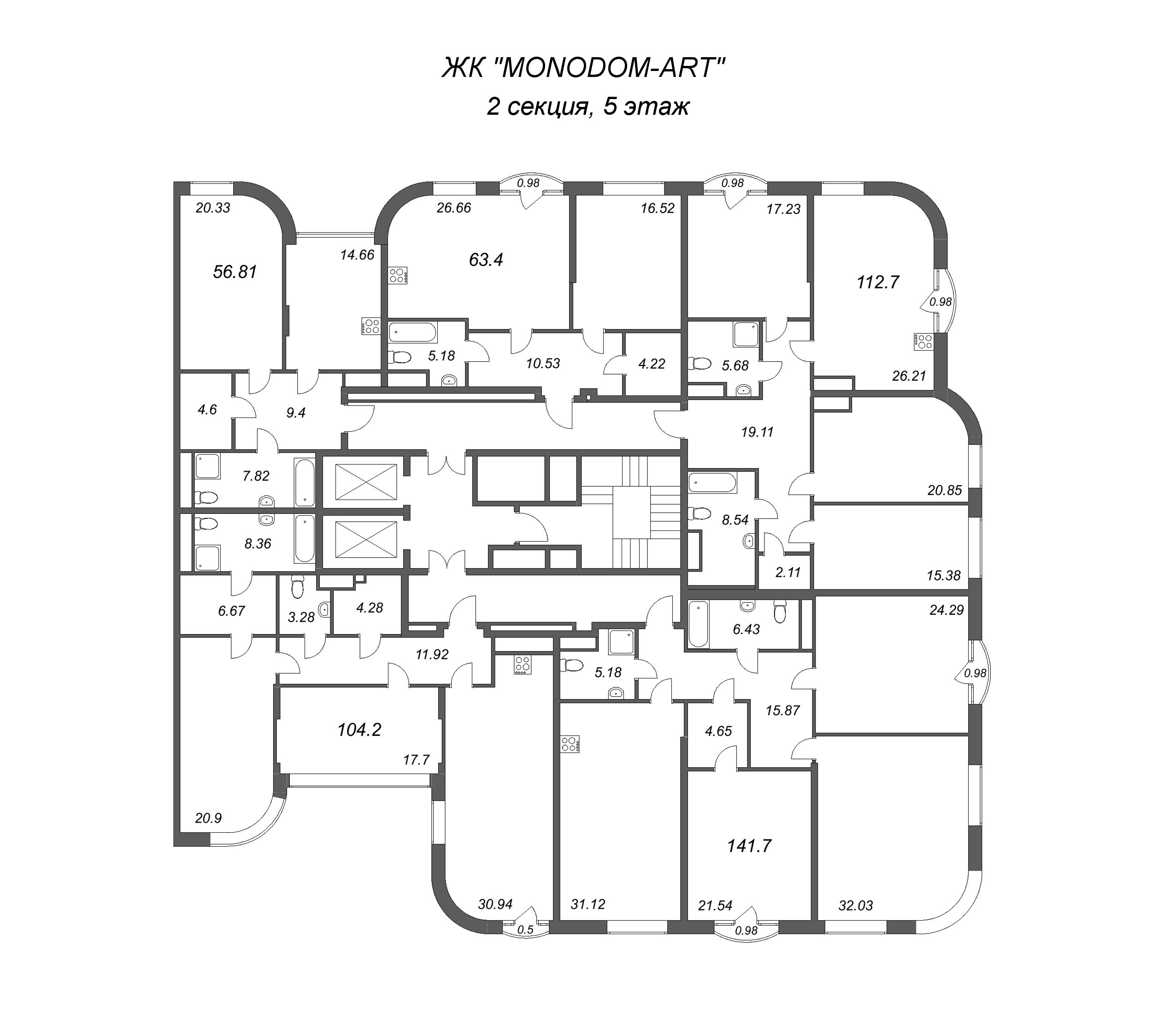 3-комнатная (Евро) квартира, 104.2 м² - планировка этажа