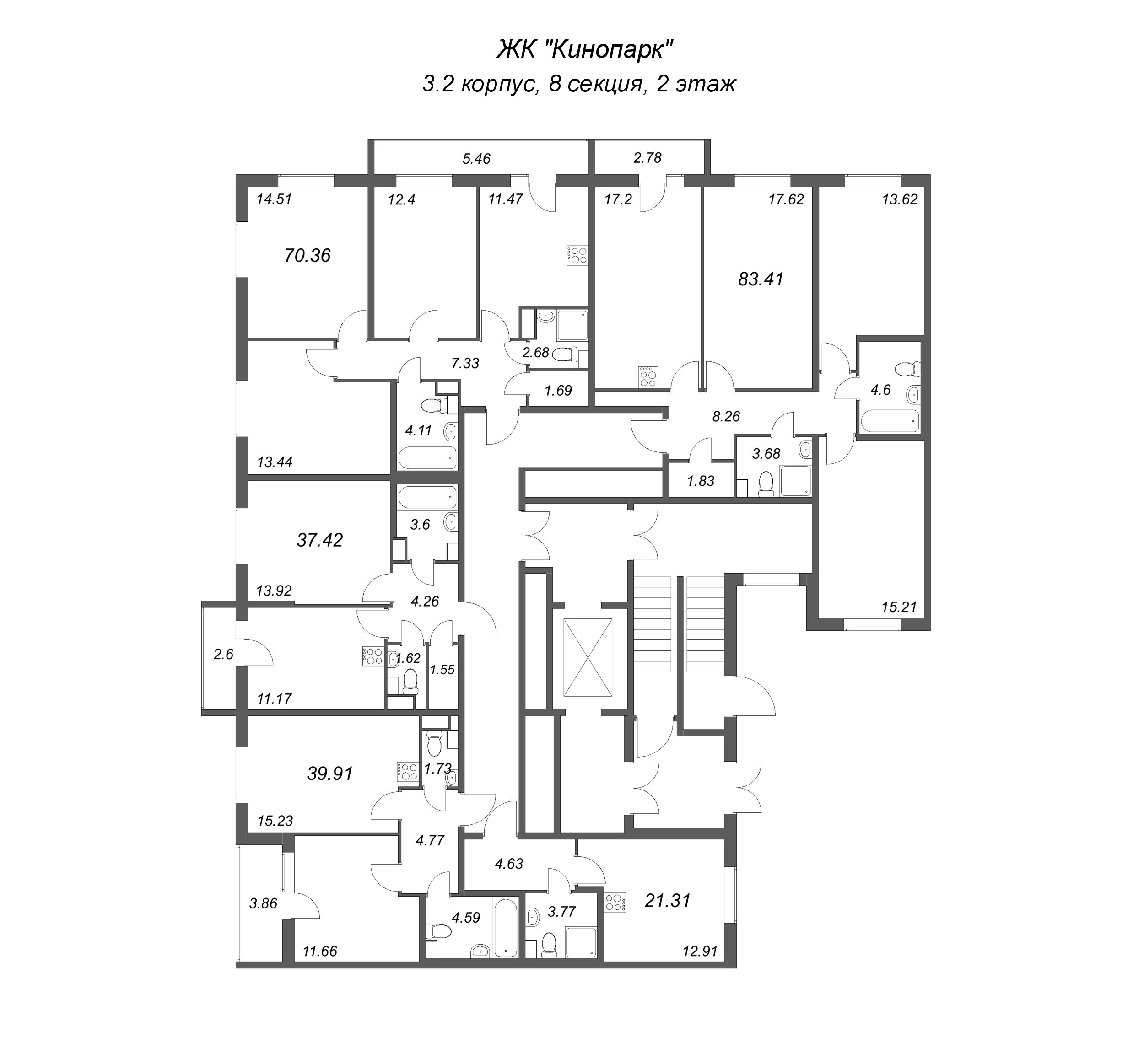 Квартира-студия, 21.31 м² в ЖК "Кинопарк" - планировка этажа