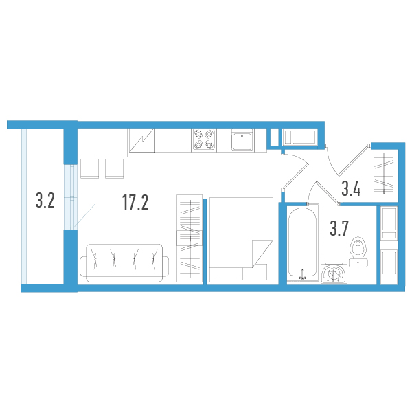 Квартира-студия, 25.3 м² в ЖК "Аэросити" - планировка, фото №1