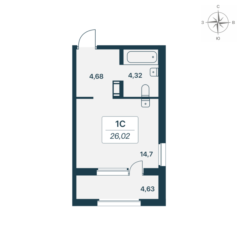 Квартира-студия, 26.02 м² - планировка, фото №1