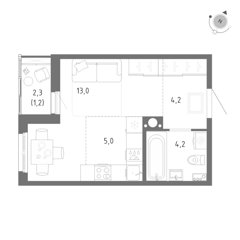 Квартира-студия, 27.6 м² в ЖК "Клюква.Парк" - планировка, фото №1