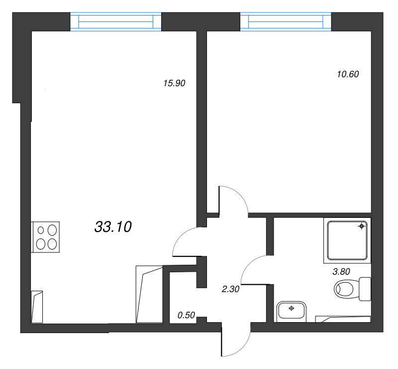 2-комнатная (Евро) квартира, 33.1 м² в ЖК "Зеркальный ручей" - планировка, фото №1