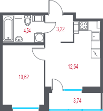 1-комнатная квартира, 32.89 м² в ЖК "Город-спутник Южный" - планировка, фото №1