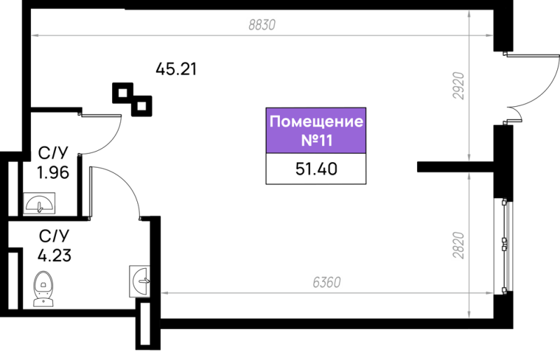 Помещение, 51.4 м² в ЖК "Имена" - планировка, фото №1