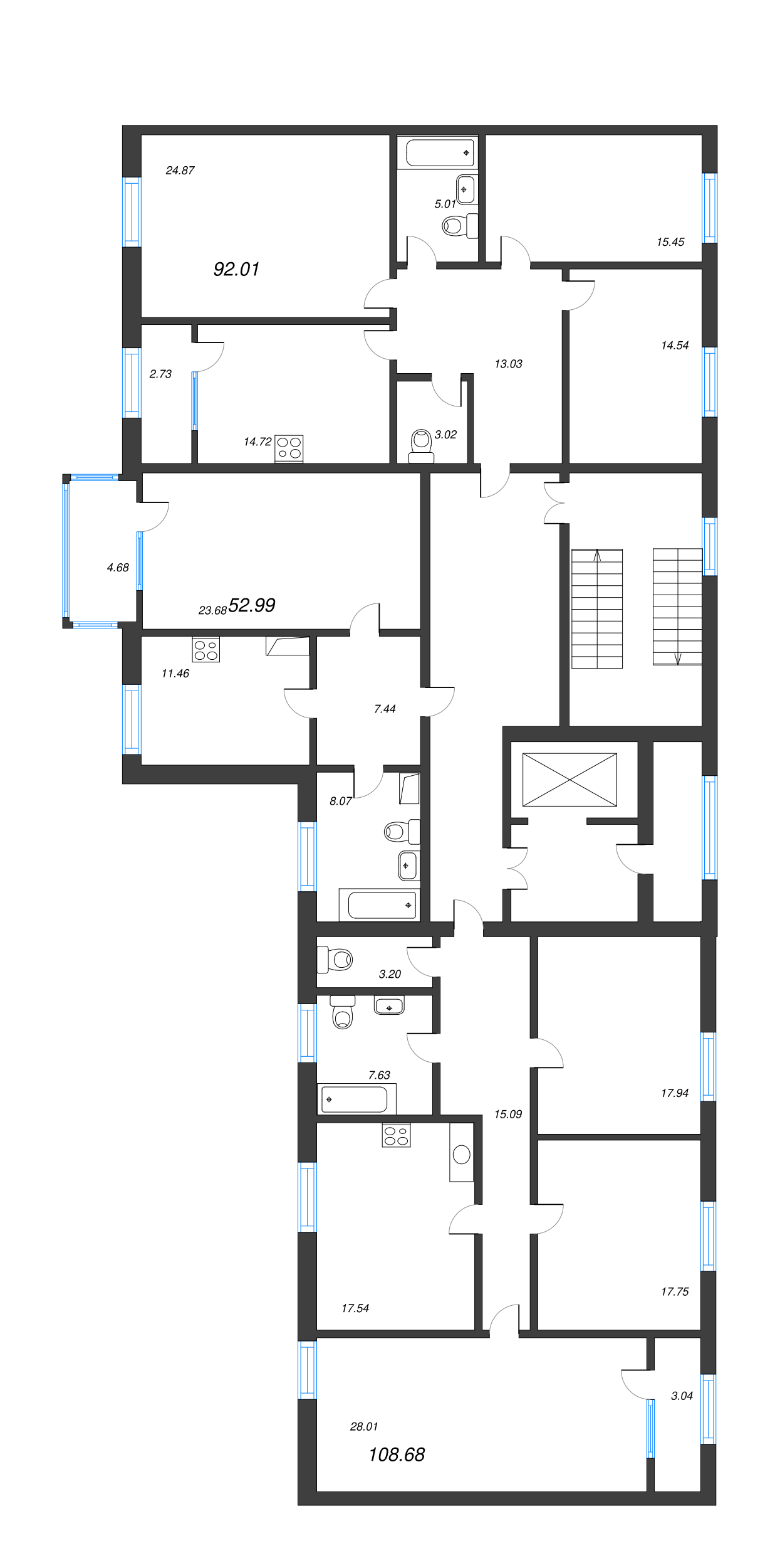 4-комнатная (Евро) квартира, 108.9 м² - планировка этажа