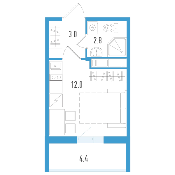 Квартира-студия, 19.1 м² - планировка, фото №1