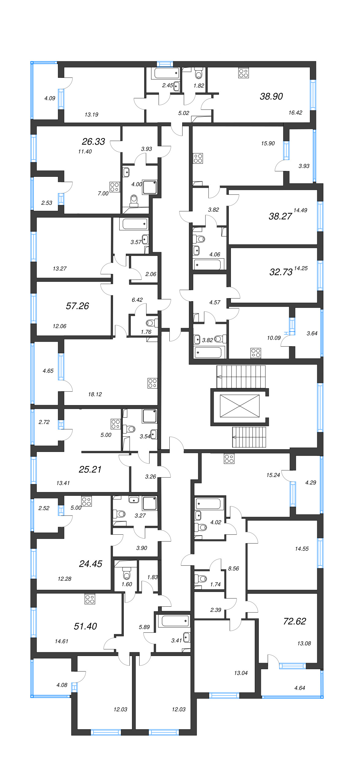 Квартира-студия, 24.45 м² в ЖК "Любоград" - планировка этажа