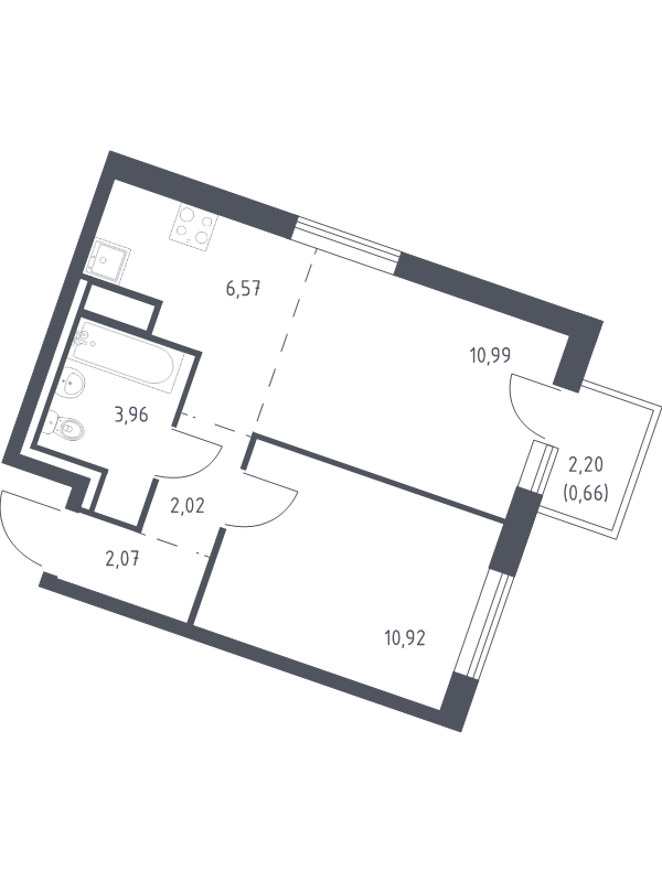 2-комнатная (Евро) квартира, 37.19 м² в ЖК "Квартал Лаголово" - планировка, фото №1
