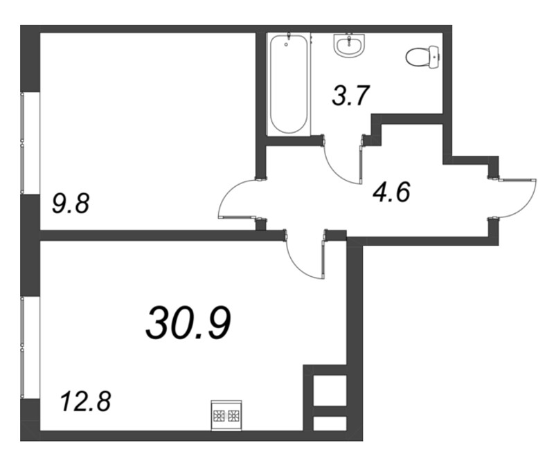 1-комнатная квартира, 30.9 м² в ЖК "Парусная 1" - планировка, фото №1